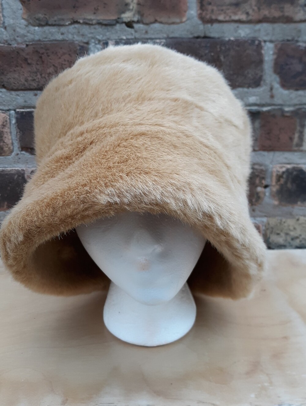 Plush Honey Beige Faux Fur Cossack Cloche Hat Winter Bucket Cap Quilted Liner